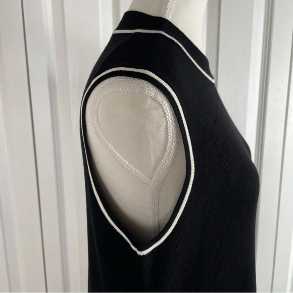 Free Assembly Ribbed Midi Sweater Dress Women’s XL Black White Trim Sleeveless - Picture 6 of 15